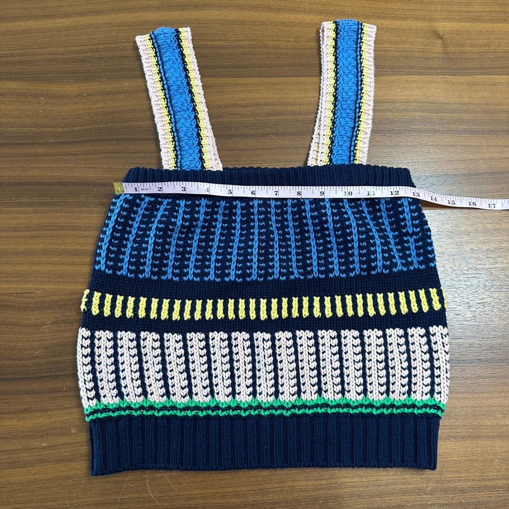 Veronica Beard Voya Knit Tank Medium Striped Crochet Cotton Boho Fishermen Artsy - Picture 3 of 11